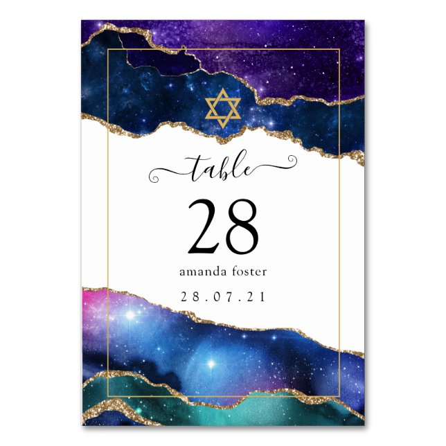 Galaxy Agate Bat Mitzvah Table Number (Front)