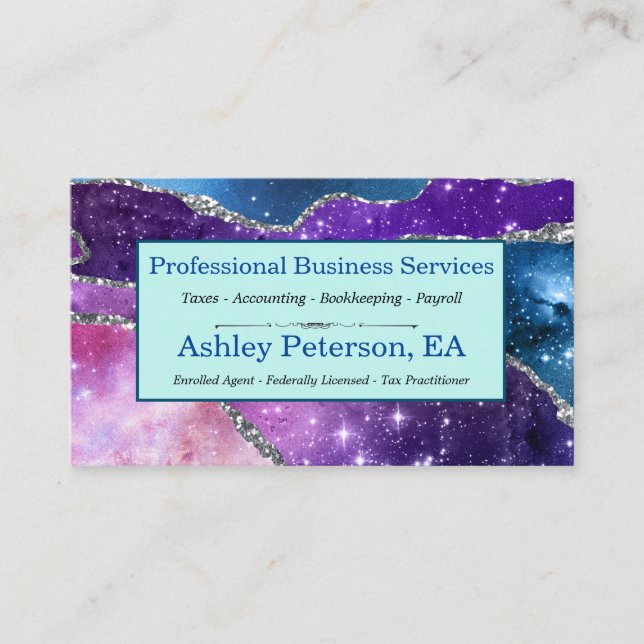 Galaxy Agate Faux Glitter Business Car Business Card (Front)