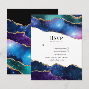 Galaxy Agate Faux Glitter Celestial Wedding RSVP Card