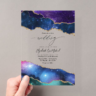 Galaxy Agate Faux Glitter Luxury Celestial Wedding Acrylic Invitations
