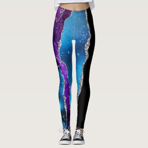 Galaxy Agate Marble Glitter Purple Blue Pink Leggings