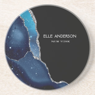 Galaxy Agate Modern Elegant Navy Blue Geode Coaster