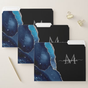 Galaxy Agate Modern Elegant Navy Blue Geode File File Folder