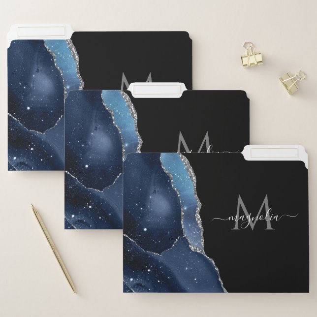 Galaxy Agate Modern Elegant Navy Blue Geode  File  File Folder (Set)
