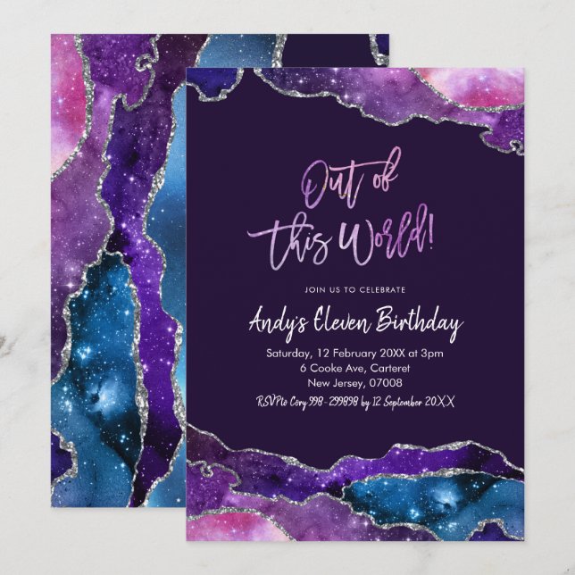 Galaxy Agate Out of This World Eleven Birthday Invitation (Front/Back)