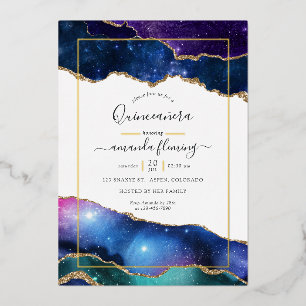Galaxy Agate Quinceañera  Foil Invitation