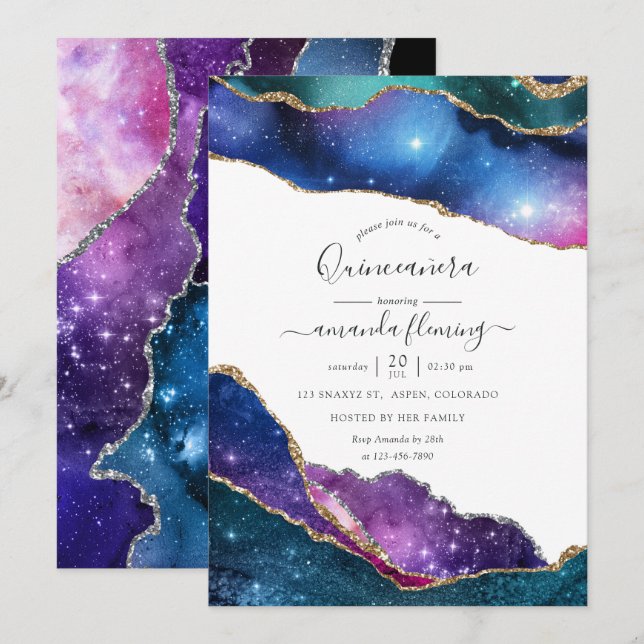Galaxy Agate Quinceañera Invitation (Front/Back)