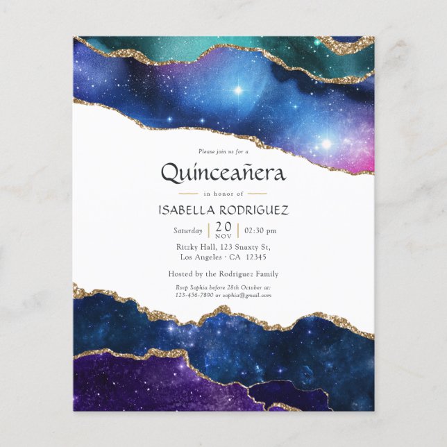 Galaxy Agate Quinceañera Invitation Flyer (Front)