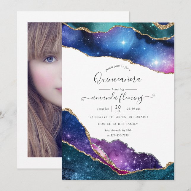 Galaxy Agate Quinceañera Photo Invitation (Front/Back)