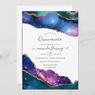 Galaxy Agate Quinceañera Photo Invitation