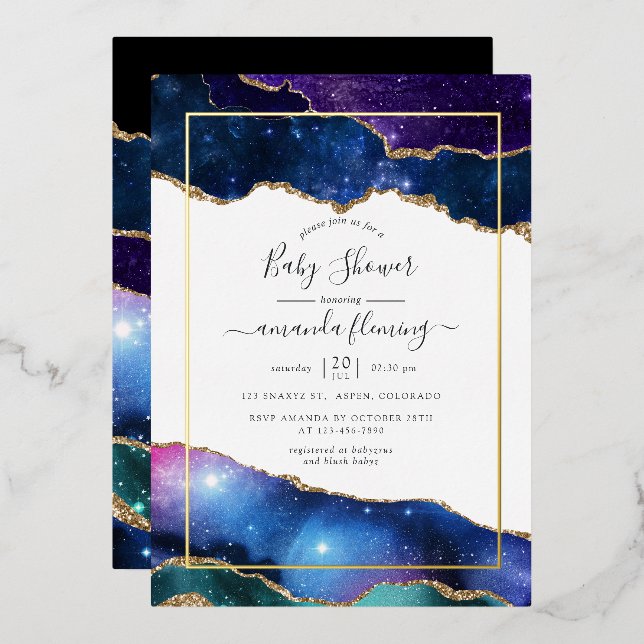 Galaxy Agate Stone Baby Shower Foil Invitation (Front/Back)