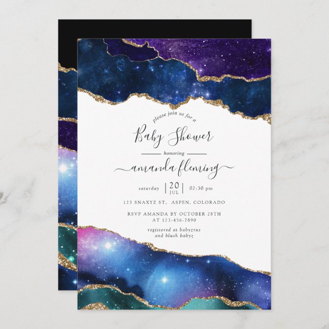 Galaxy Agate Stone Baby Shower Invitation (Front/Back)