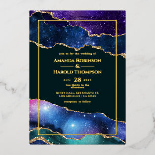 Galaxy Agate Wedding Foil Invitation