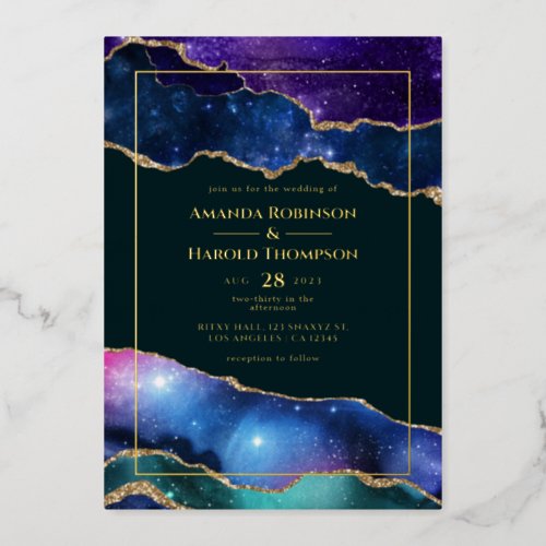 Galaxy Agate Wedding Foil Invitation