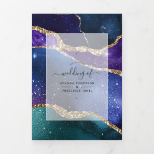 Galaxy Agate Wedding Photo Tri-Fold Invitation