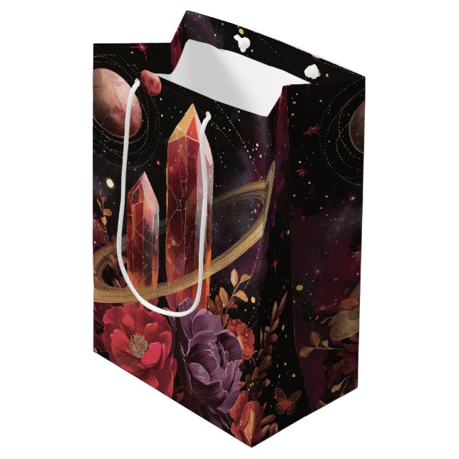 Galaxy Amethyst Starfield Cosmic Pattern Medium Gift Bag (Front Angled)