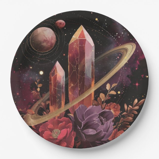 Galaxy Amethyst Starfield Cosmic Pattern Paper Plates (Front)