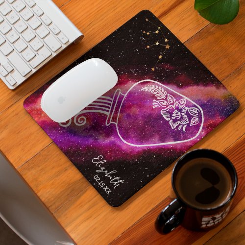 Galaxy Aquarius Personalized Name Zodiac Sign Mouse Pad