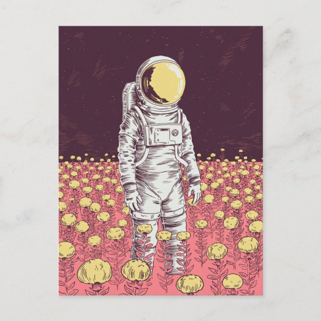 Galaxy Astronaut Space Explorer field of flowers   Postcard (Front)