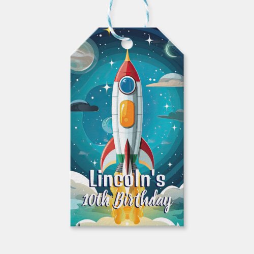 Galaxy Astronaut Space Shuttle Rocketship Birthday Gift Tags