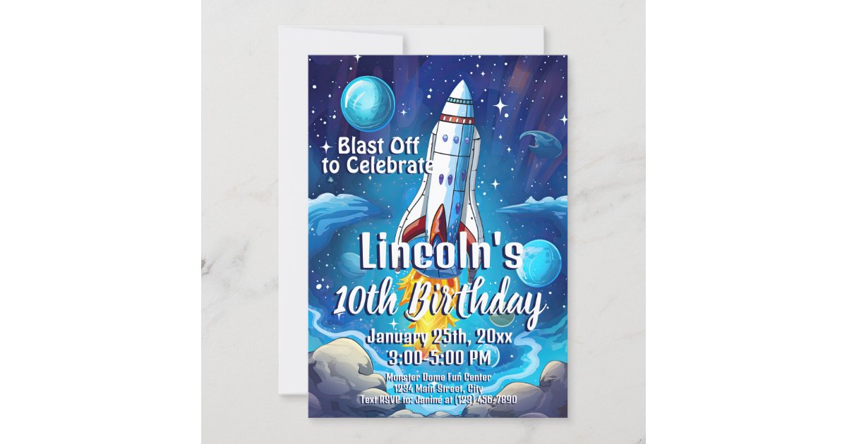 Galaxy Astronaut Space Shuttle Rocketship Birthday Invitation | Zazzle