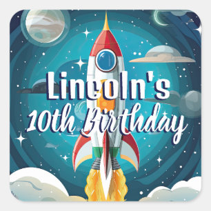Galaxy Astronaut Space Shuttle Rocketship Birthday Square Sticker