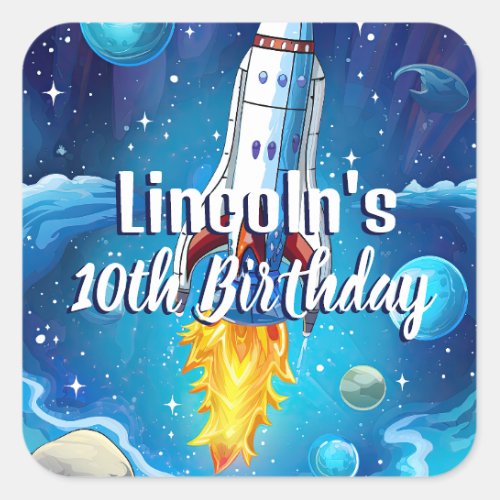 Galaxy Astronaut Space Shuttle Rocketship Birthday Square Sticker
