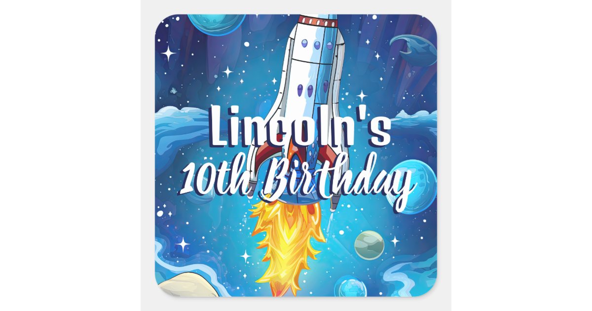 Galaxy Astronaut Space Shuttle Rocketship Birthday Square Sticker | Zazzle