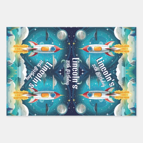 Galaxy Astronaut Space Shuttle Rocketship Birthday Wrapping Paper Sheets