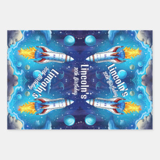 Galaxy Astronaut Space Shuttle Rocketship Birthday Wrapping Paper Sheets