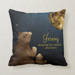 Galaxy Bear Moon & Stars Glitter Monogrammed Cute Throw Pillow