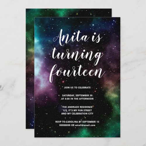 Galaxy Birthday Party Teens 14 Cosmic Space Themed Invitation