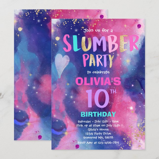 Galaxy Birthday Party Tween Galaxy Slumber Party Invitation (Front/Back)