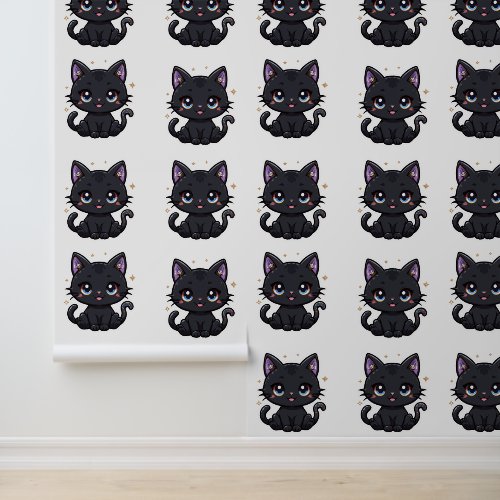 Galaxy Black Cat Kawaii Celestial Kitty Wall Mural Wallpaper