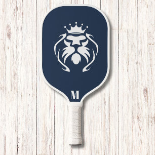 Galaxy Blue and White King Lion Modern Monogram Pickleball Paddle