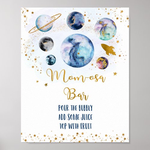 Galaxy Blue Gold Baby Shower Mom_osa Bar Poster