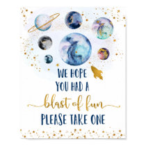 Galaxy Blue Gold Blast Of Fun Birthday Favor Sign