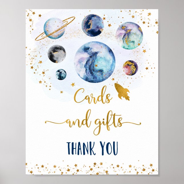 Galaxy Blue Gold Cards & Gifts Birthday Sign (Front)