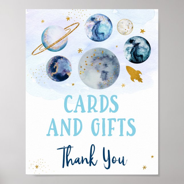 Galaxy Blue Gold Cards & Gifts Birthday Sign (Front)