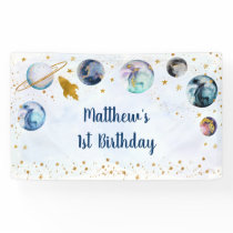 Galaxy Blue Gold Outer Space Birthday Banner