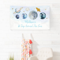 Galaxy Blue Gold Outer Space Birthday Banner