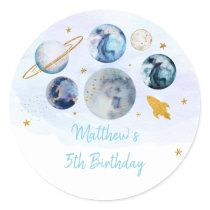 Galaxy Blue Gold Outer Space Birthday Classic Round Sticker