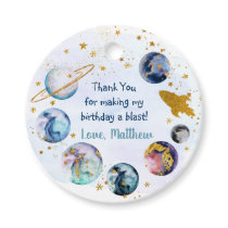 Galaxy Blue Gold Outer Space Birthday Favor Tags