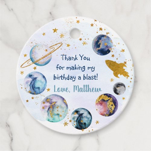 Galaxy Blue Gold Outer Space Birthday Favor Tags