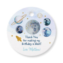 Galaxy Blue Gold Outer Space Birthday Favor Tags