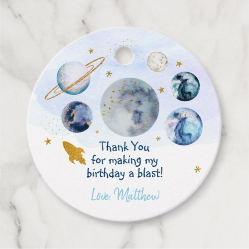 Galaxy Blue Gold Outer Space Birthday Favor Tags