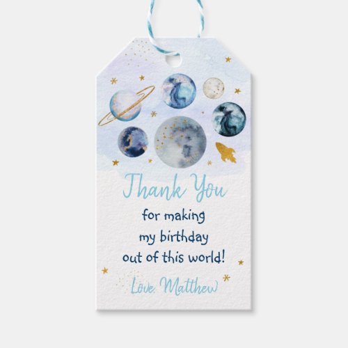 Galaxy Blue Gold Outer Space Birthday Gift Tags