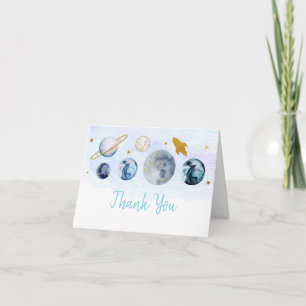 Galaxy Blue Gold Outer Space Birthday Letterpress Thank You Card