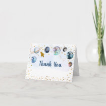 Galaxy Blue Gold Outer Space Birthday Thank You