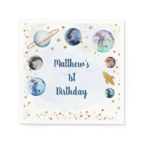 Galaxy Blue Gold Outer Space Birthday Thank You Napkins
